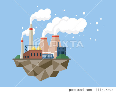 Factories vector illustration. Climate, silent narrator, observes dialogue between industrialized progress and natural world Factories concept is novel, each page turned in language production Factories vector illustration. Climate, silent narrator, observes dialogue between industrialized progress and natural world Factories concept is novel, each page turned in language production 111826898