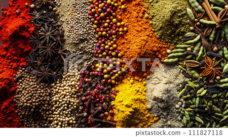 an assortment of whole spices, arranged in harmonious chaos an assortment of whole spices, arranged in harmonious chaos 111827118