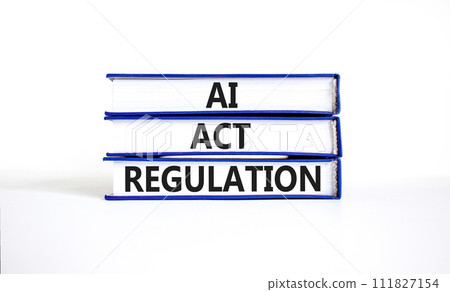 AI act regulation symbol. Concept words AI artificial intelligence act regulation on beautiful book. Beautiful white table white background. Business AI act regulation concept Copy space AI act regulation symbol. Concept words AI artificial intelligence act regulation on beautiful book. Beautiful white table white background. Business AI act regulation concept Copy space 111827154