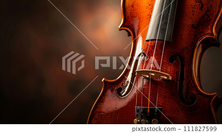 harmony of musical instruments, focusing on the elegant curves of a violin  111827599
