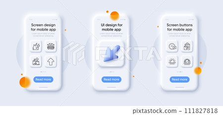 Fire energy, Disaster and Sale bags line icons pack. 3d phone mockups with cursor. Glass smartphone screen. Sports arena, Upload, Time web icon. Sunset, Seo devices pictogram. Vector Fire energy, Disaster and Sale bags line icons pack. 3d phone mockups with cursor. Glass smartphone screen. Sports arena, Upload, Time web icon. Sunset, Seo devices pictogram. Vector 111827818