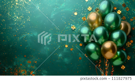 St. Patrick's Day card with Irish colored balloons on a green background 111827975