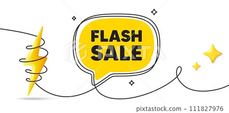 Flash Sale tag. Continuous line art banner. Special offer price sign. Advertising Discounts symbol. Flash sale speech bubble background. Wrapped 3d energy icon. Vector 111827976