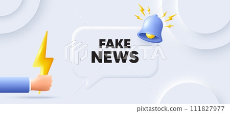 Fake news tag. Neumorphic background with chat speech bubble. Media newspaper sign. Daily information symbol. Fake news speech message. Banner with energy. Vector 111827977