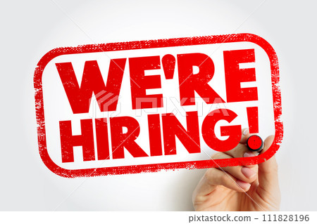 We're hiring text stamp, concept background 111828196