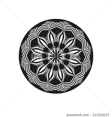 Decorative black and white circle on a white background, design element 111828257