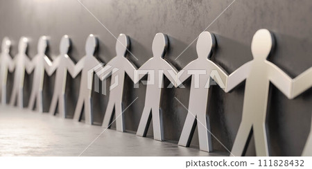 Group of metallic Paper People Standing Next to Each Other 3d render illustration teamwork leader business concept Group of metallic Paper People Standing Next to Each Other 3d render illustration teamwork leader business concept 111828432