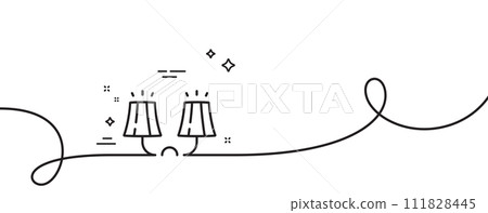 Sconce light line icon. Continuous one line with curl. Wall lamp sign. Interior illuminate symbol. Sconce light single outline ribbon. Loop curve pattern. Vector Sconce light line icon. Continuous one line with curl. Wall lamp sign. Interior illuminate symbol. Sconce light single outline ribbon. Loop curve pattern. Vector 111828445