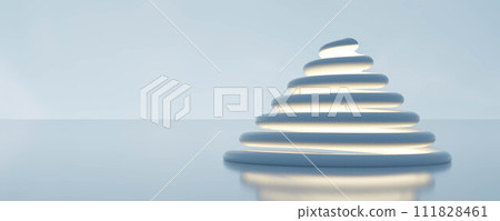 Serene Zen Stone Stack in Reflective Water Against a Tranquil Blue Background 3d render illustration 111828461