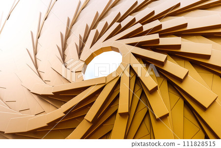 Close-Up View of a Complex Geometric Paper Art Installation in Warm Tones 3d render illustration Close-Up View of a Complex Geometric Paper Art Installation in Warm Tones 3d render illustration 111828515