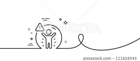 Social distance line icon. Continuous one line with curl. People isolation sign. Prevention rules symbol. Social distance single outline ribbon. Loop curve pattern. Vector Social distance line icon. Continuous one line with curl. People isolation sign. Prevention rules symbol. Social distance single outline ribbon. Loop curve pattern. Vector 111828543