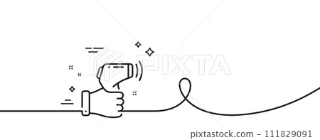 Electronic thermometer line icon. Continuous one line with curl. Temperature scanner sign. Fever measuring symbol. Electronic thermometer single outline ribbon. Loop curve pattern. Vector 111829091