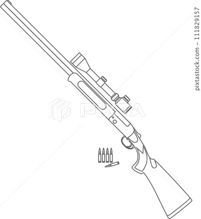 Hunting Rifle with Optical Sight and Rifle Cartridges Isolated Outline Icon in Flat Style. Vector Illustration. 111829157