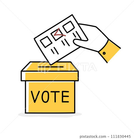 Hand of voter throwing paper into ballot box. Hand of voter throwing paper into ballot box. 111830445