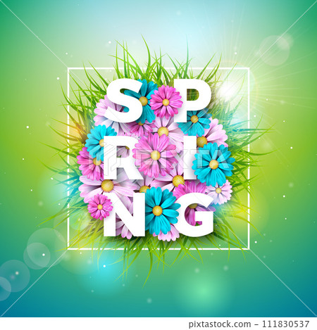 Vector Illustration on a Spring Nature Theme with Beautiful Colorful Flower	 111830537