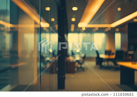 a blurry picture of a conference room in an office building 111830681