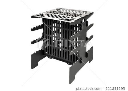 Vertical barbecue grill. Steel black on white background isolated Vertical barbecue grill. Steel black on white background isolated 111831295