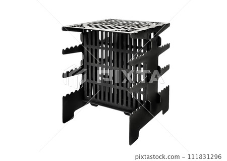 Vertical barbecue grill. Steel black on white background isolated Vertical barbecue grill. Steel black on white background isolated 111831296