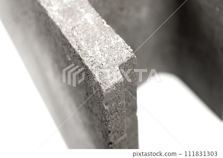 concrete formwork for the construction of the foundation. Architectural fasteners strengthening cement fencing isolated on white background 111831303