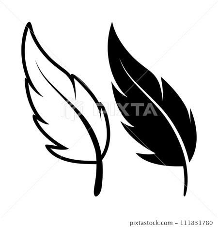 Vector Black and White Fluffy Feather Logo Icons. Silhouette Feather Set Closeup Isolated. Design Template of Flamingo, Angel, Bird Feather. Lightness and Freedom Concept 111831780