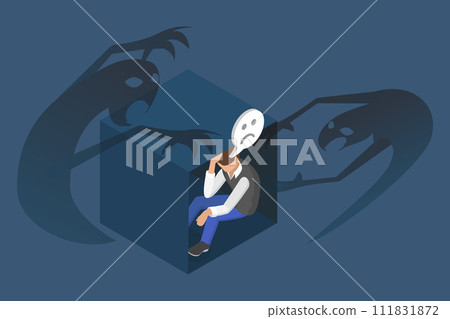 3D Isometric Flat Vector Illustration of Scary and Depressed Person 111831872