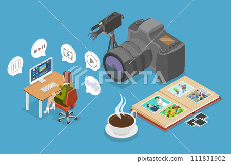 3D Isometric Flat Vector Illustration of Professional Videomaker 3D Isometric Flat Vector Illustration of Professional Videomaker 111831902