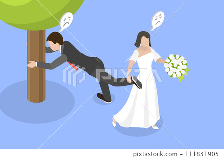 3D Isometric Flat Vector Illustration of Fear Of Commitment 3D Isometric Flat Vector Illustration of Fear Of Commitment 111831905