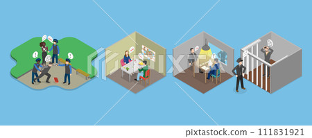 3D Isometric Flat Vector Set of Police Work Scenes - Stock Illustration ...