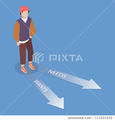 3D Isometric Flat Vector Illustration of Need Vs Want 111831970