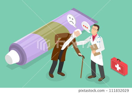 3D Isometric Flat Vector Illustration of Sore Back Treatment 111832029