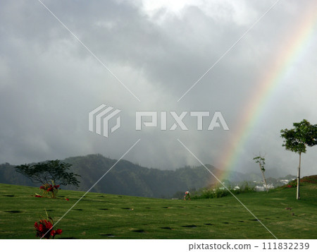 Rainbow over the National Memorial Cemetery of the Pacific in Punchbowl Rainbow over the National Memorial Cemetery of the Pacific in Punchbowl 111832239