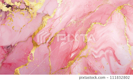 Pink golden marble digital texture, abstract background of the natural stone imitation, Ai Generated. 111832802