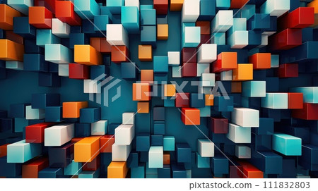 Random shifted rotated cube boxes block background, Ai Generated. 111832803