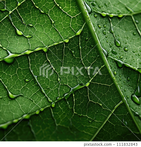 Intricate details of high-definition, photorealistic macro photography showcasing close-up green leaves, Ai Generated. 111832843