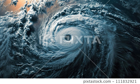 A satellite view captures the immense power of a tropical cyclone, Ai Generated. 111832921