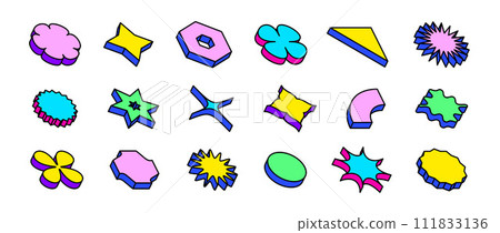 Bright neon isometric shape set. Colorful outline abstract geometric object collection. Retro brutalist pack in Swiss or Memphis style. Vintage video game elements for poster, banner. Vector bundle Bright neon isometric shape set. Colorful outline abstract geometric object collection. Retro brutalist pack in Swiss or Memphis style. Vintage video game elements for poster, banner. Vector bundle 111833136