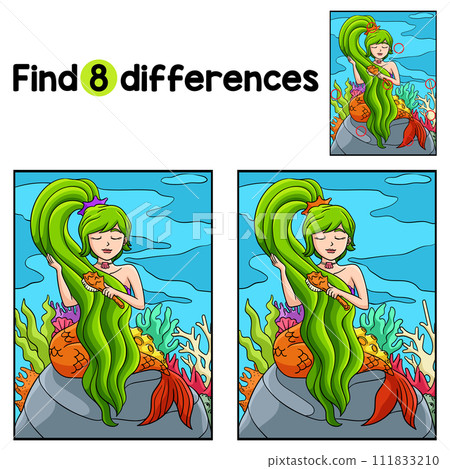 Mermaid Brushing Hair Find The Differences 111833210