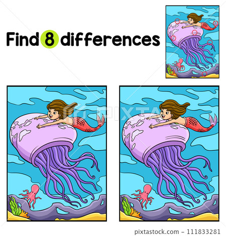 Mermaid with Giant Jellyfish Find The Differences 111833281