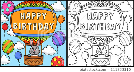 Happy Birthday Hot Air Balloon Illustration 111833310