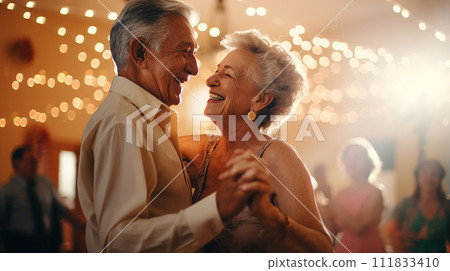 Senior couple/elderly couple dancing ballroom at a social venue Senior couple/elderly couple dancing ballroom at a social venue 111833410