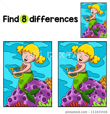 Mermaid Playing Harp Find The Differences Mermaid Playing Harp Find The Differences 111833416