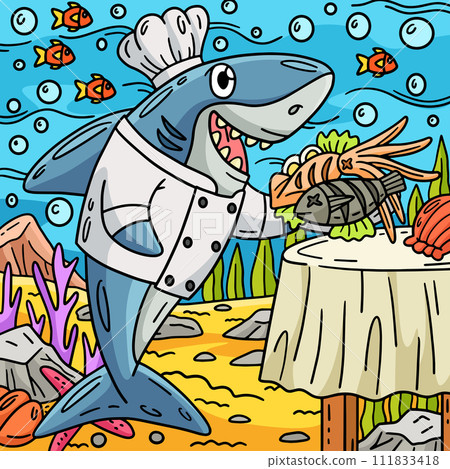Chef Shark Colored Cartoon Illustration Chef Shark Colored Cartoon Illustration 111833418