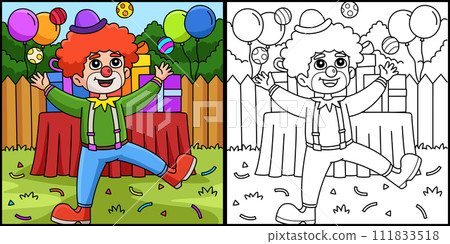 Birthday Clown Coloring Page Colored Illustration 111833518
