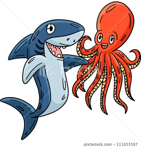 Shark and Octopus Cartoon Colored Clipart Shark and Octopus Cartoon Colored Clipart 111833587