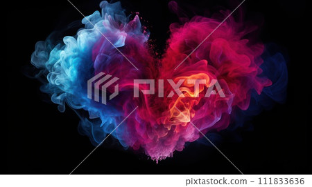 Colorful heart-shaped smoke against a black backdrop, Ai Generated Colorful heart-shaped smoke against a black backdrop, Ai Generated 111833636