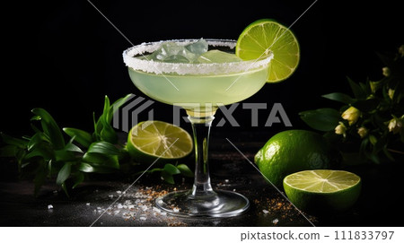 The image shows a close-up of a margarita in a glass, Ai Generated 111833797