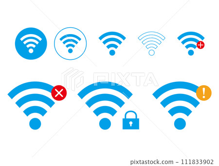 用於連接錯誤的 Wi-Fi 標記插圖集，其中包含關鍵圖示材質變化 111833902