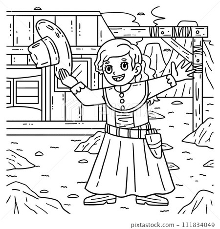 Cowgirl in a Dress Coloring Page for Kids 111834049