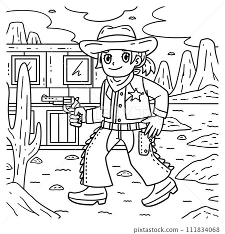 Cowgirl with a Gun Coloring Page for Kids 111834068
