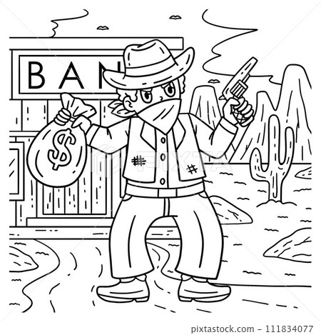 Cowboy Bandit Coloring Page for Kids 111834077